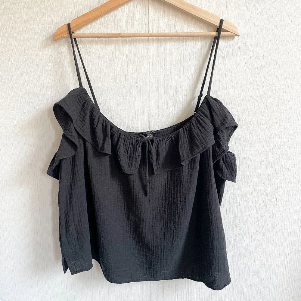 J. Crew Ruffle Soft Gauze Camisole Black Size XXL NEW NWT